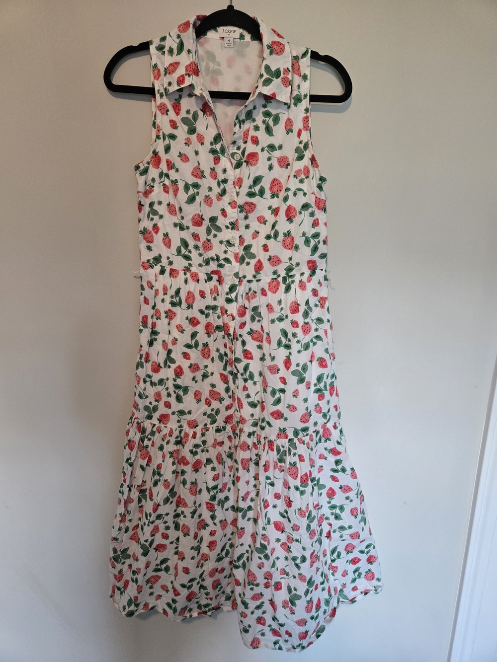 J. Crew White Sleeveless Strawberry Print Cotton Dress